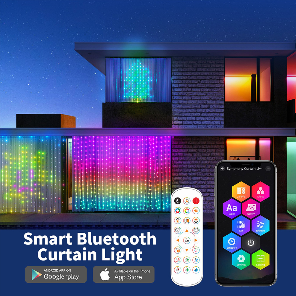 Smart Garden Rooms - スマートカーテンライト LED RGB ストリングライト IP65 音楽同期