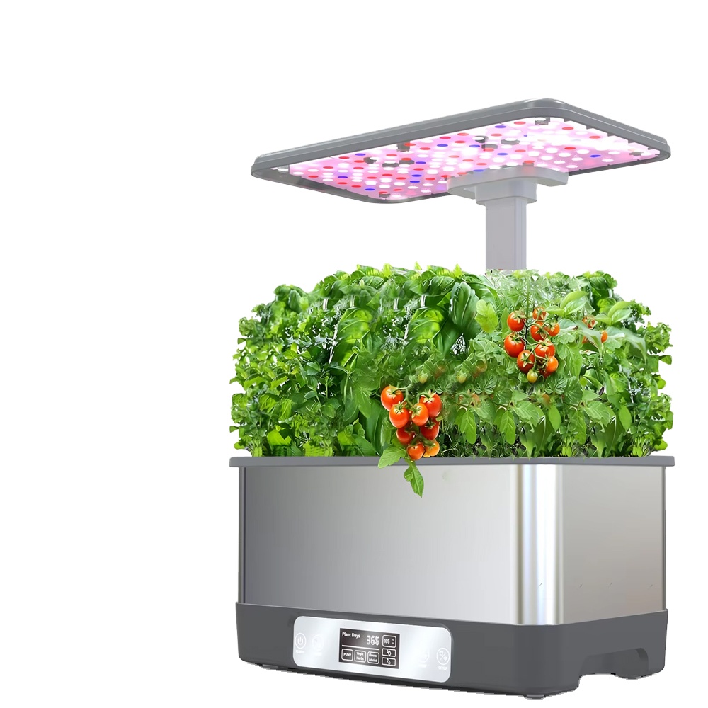 Smart Garden Watering - スマートWi-Fi対応の水耕栽培プランターボックス。自動給水機能と全スペクトルLED育成ライトを搭載した、室内用8ポッド式ガーデン。