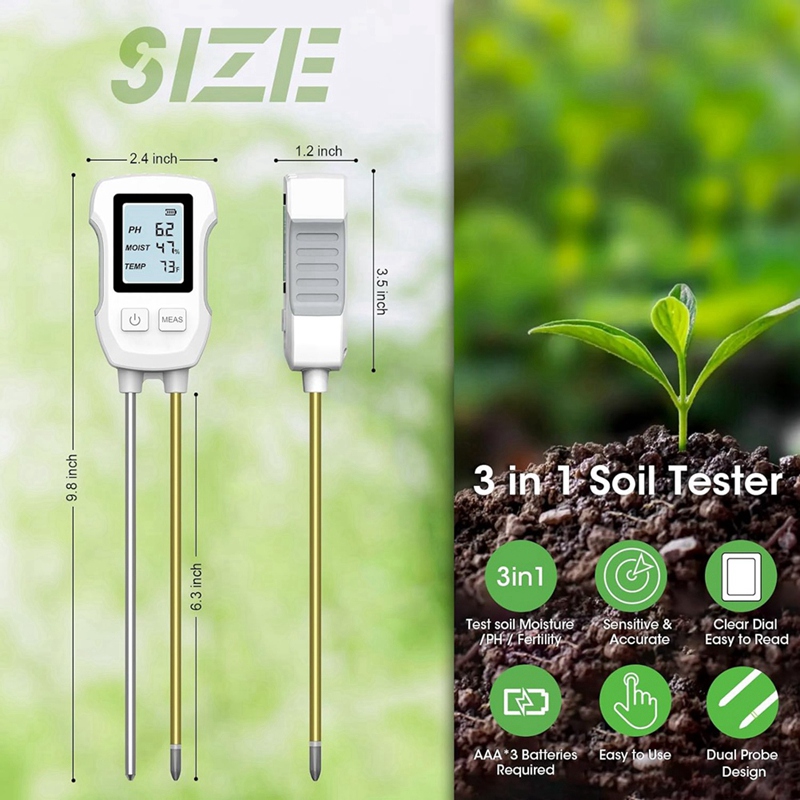 3 in 1 土壌水分計、温度/土壌水分/pH計付きデジタル - Soil Test Digital のレビューと価格